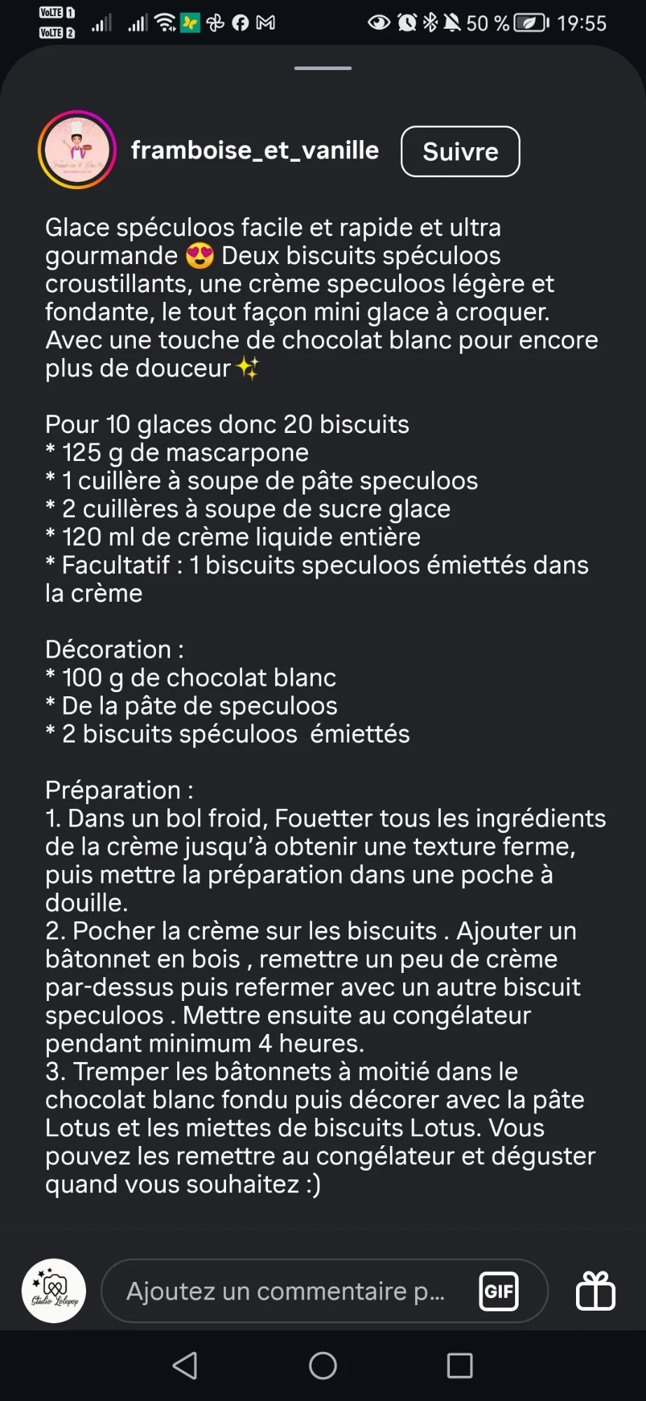 Glaces aux spéculoos et au chocolat blanc