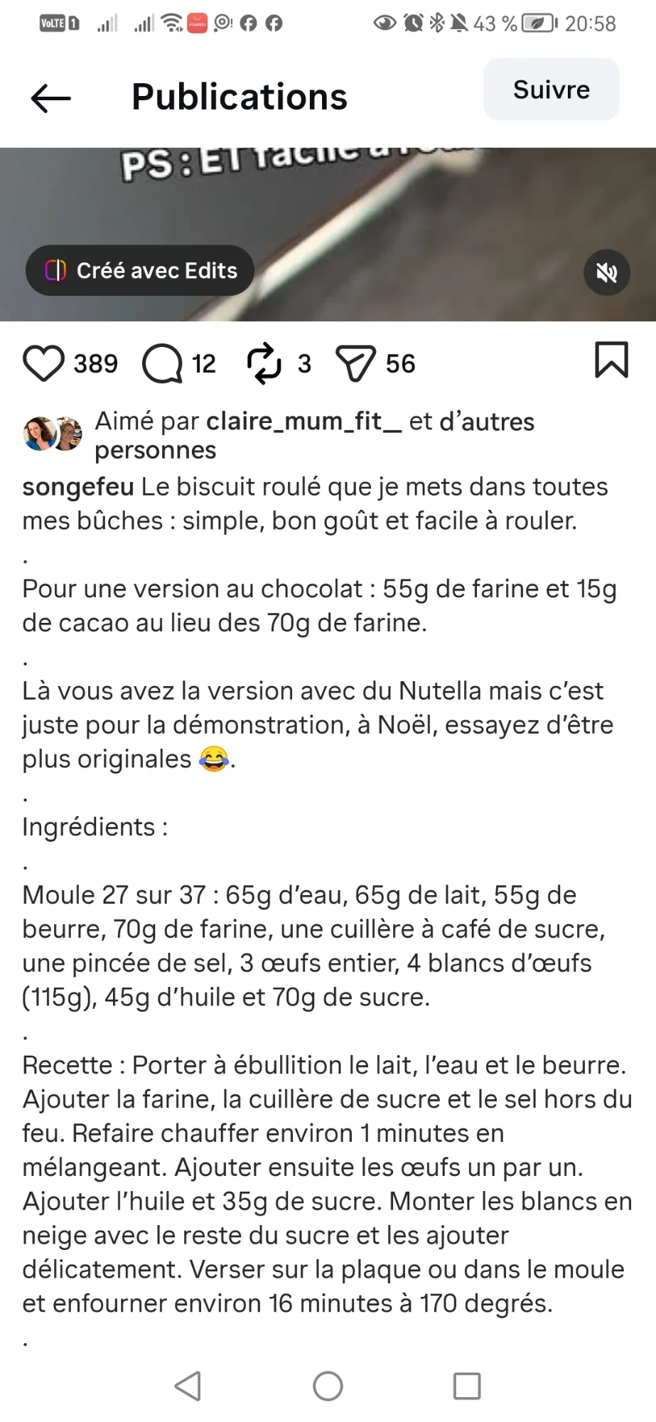 Biscuit roulé pour bûche