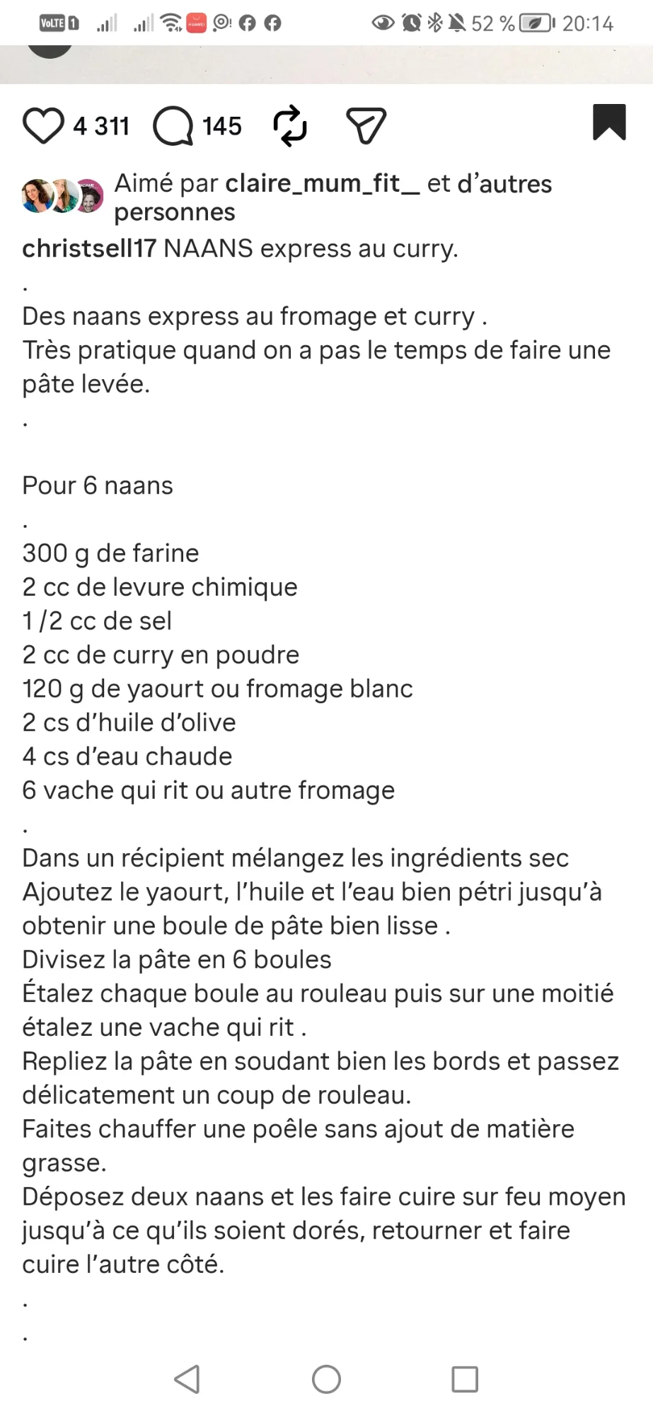 Naans express au fromage et au curry