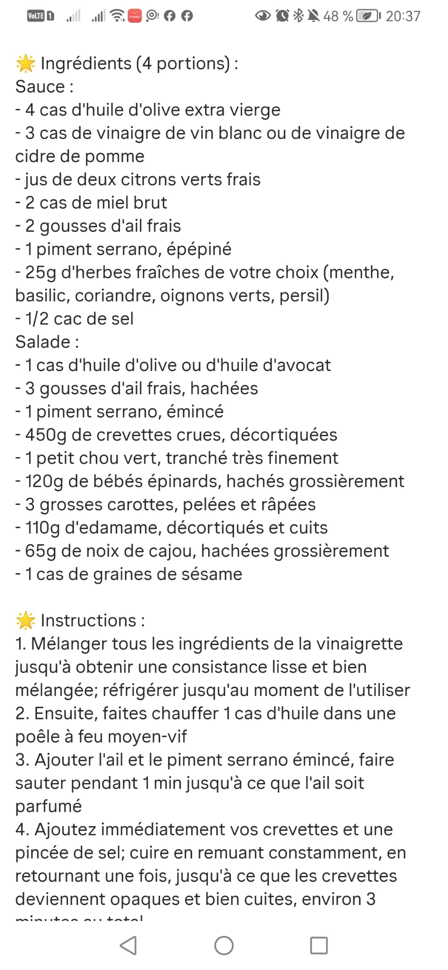 Salade de crevettes, chou et edamame, vinaigrette au citron vert