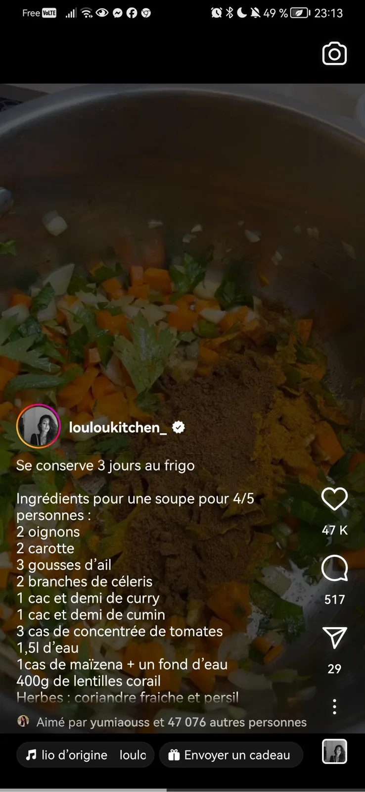 Soupe lentilles