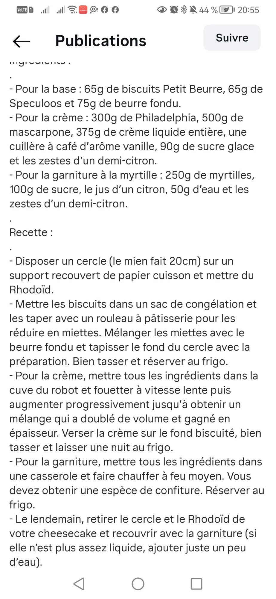 Cheesecake sans cuisson aux myrtilles