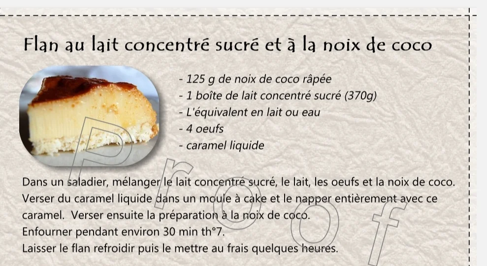 Flan au lait concentré sucré et à la noix de coco