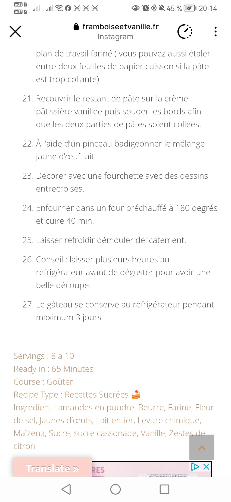 Gâteau à la crème pâtissière vanillée