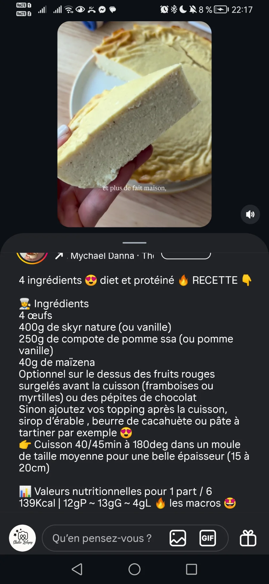 Gâteau au skyr et à la compote de pomme
