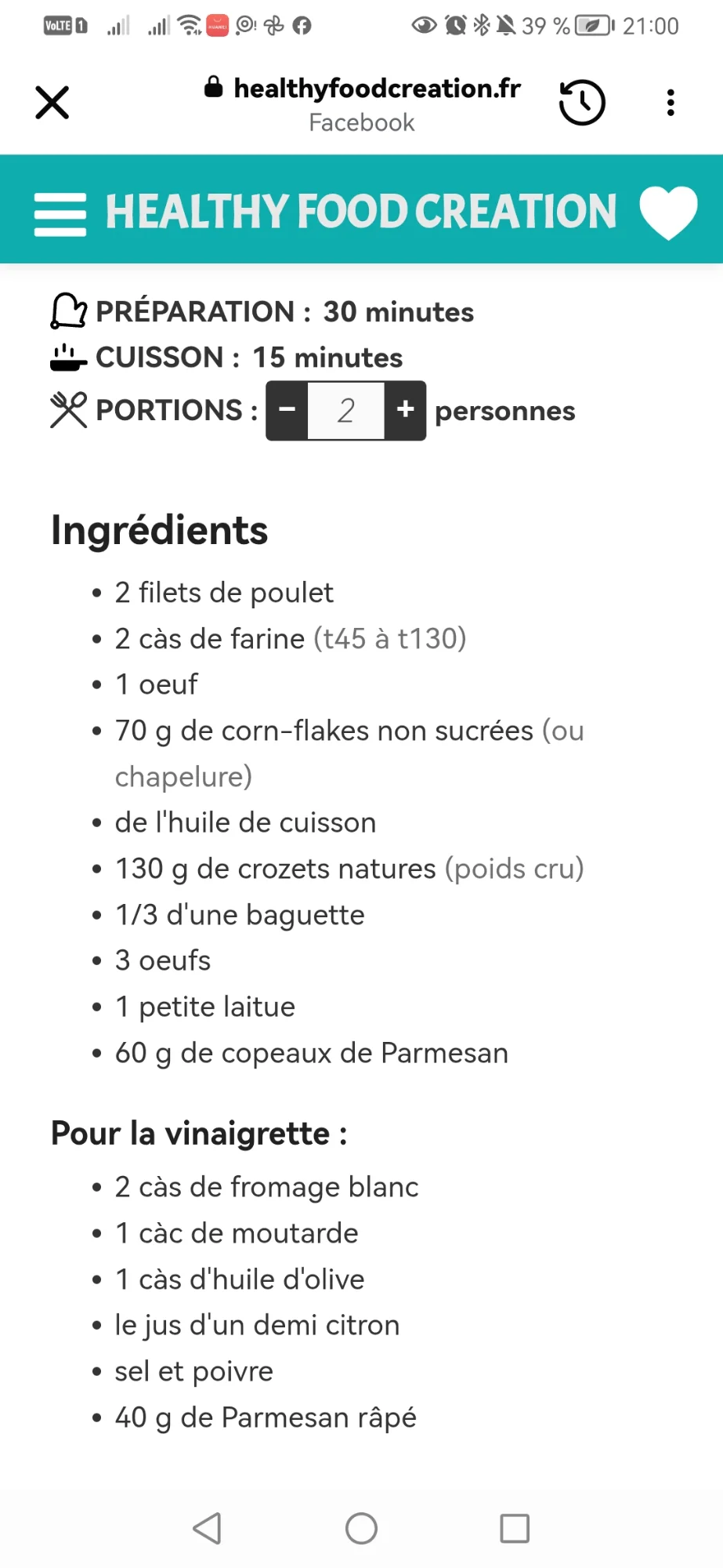 Salade de crozets au poulet pané, œufs et parmesan