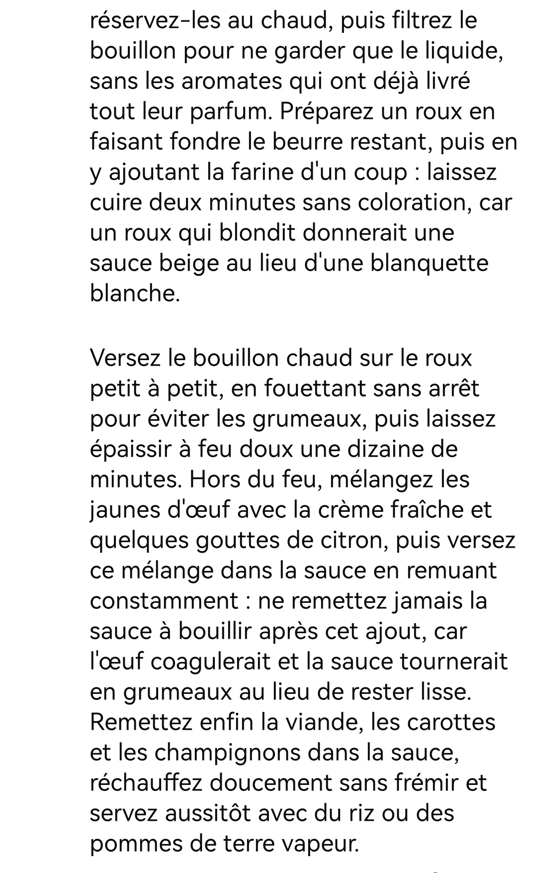 Blanquette de veau à l'ancienne