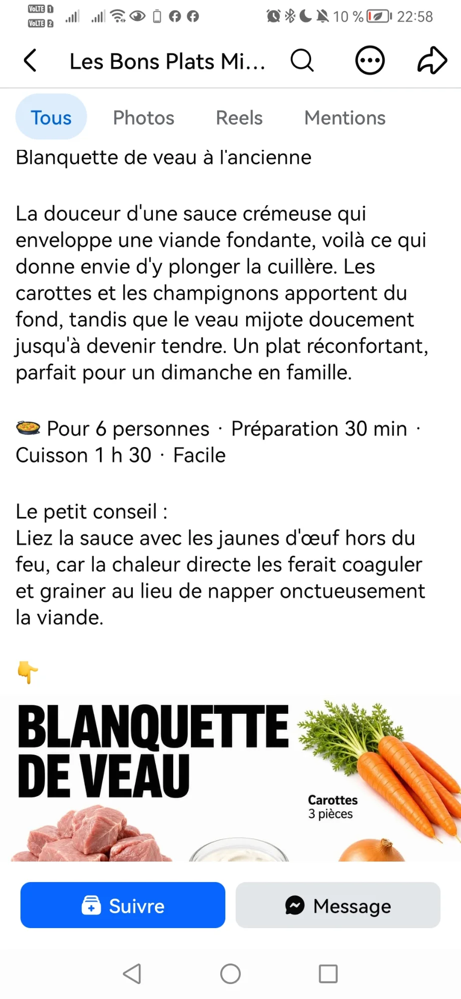 Blanquette de veau à l'ancienne