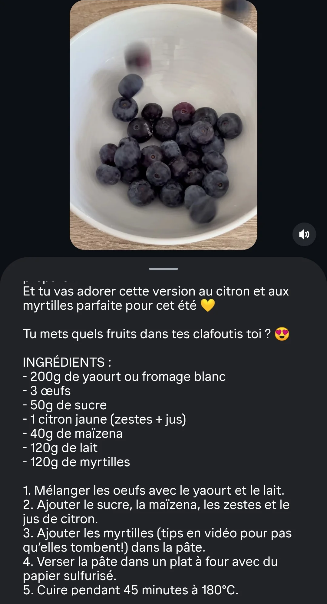 Clafoutis au citron et aux myrtilles