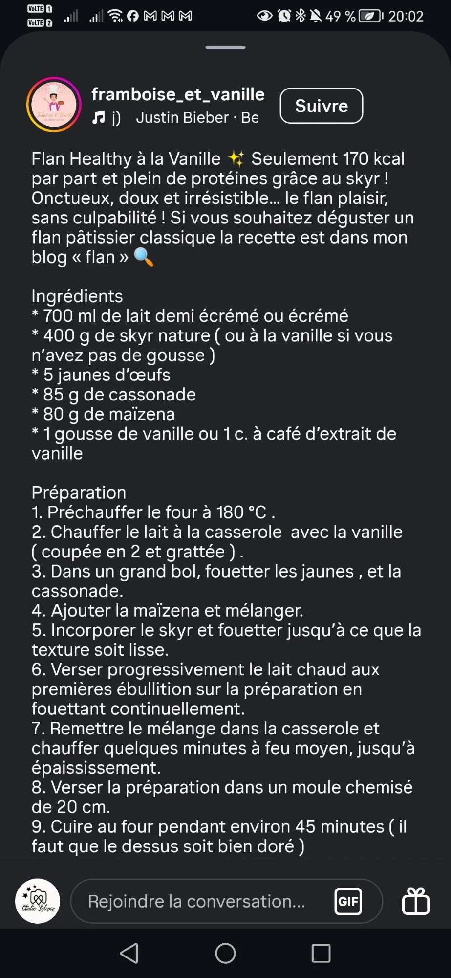 Flan léger à la vanille et au skyr