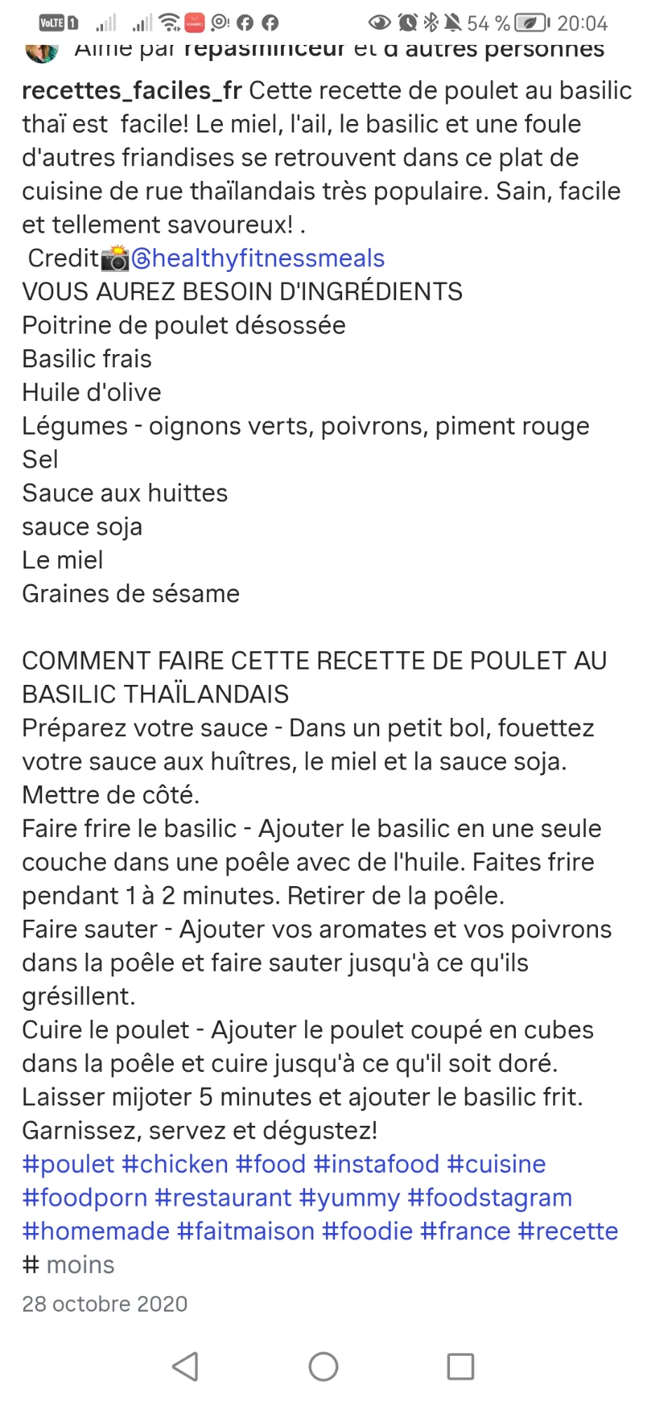 Poulet au basilic thaï