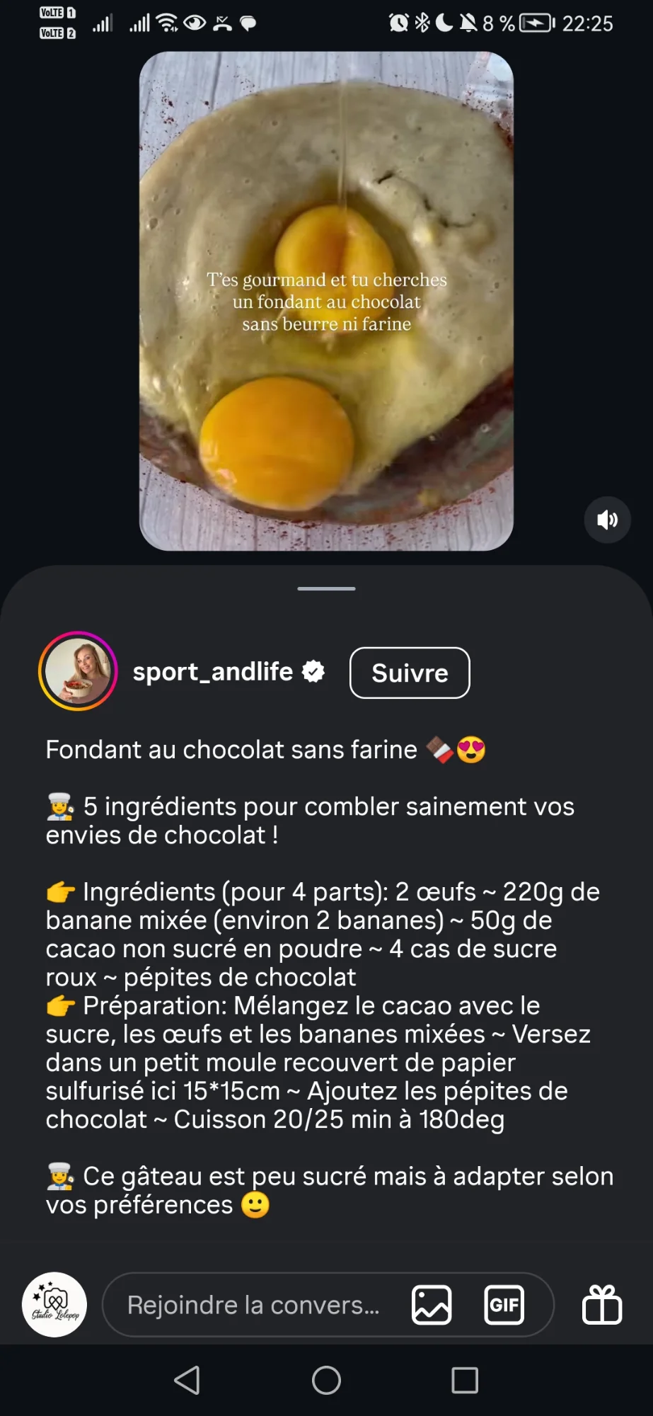 Fondant au chocolat sans beurre ni farine