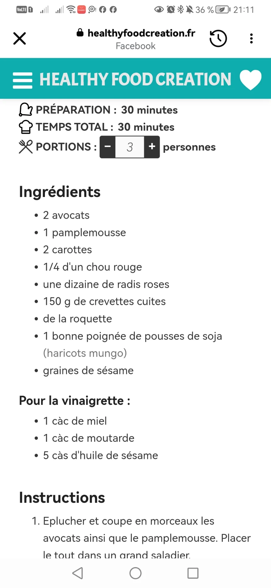 Salade de crevettes, avocat et pamplemousse