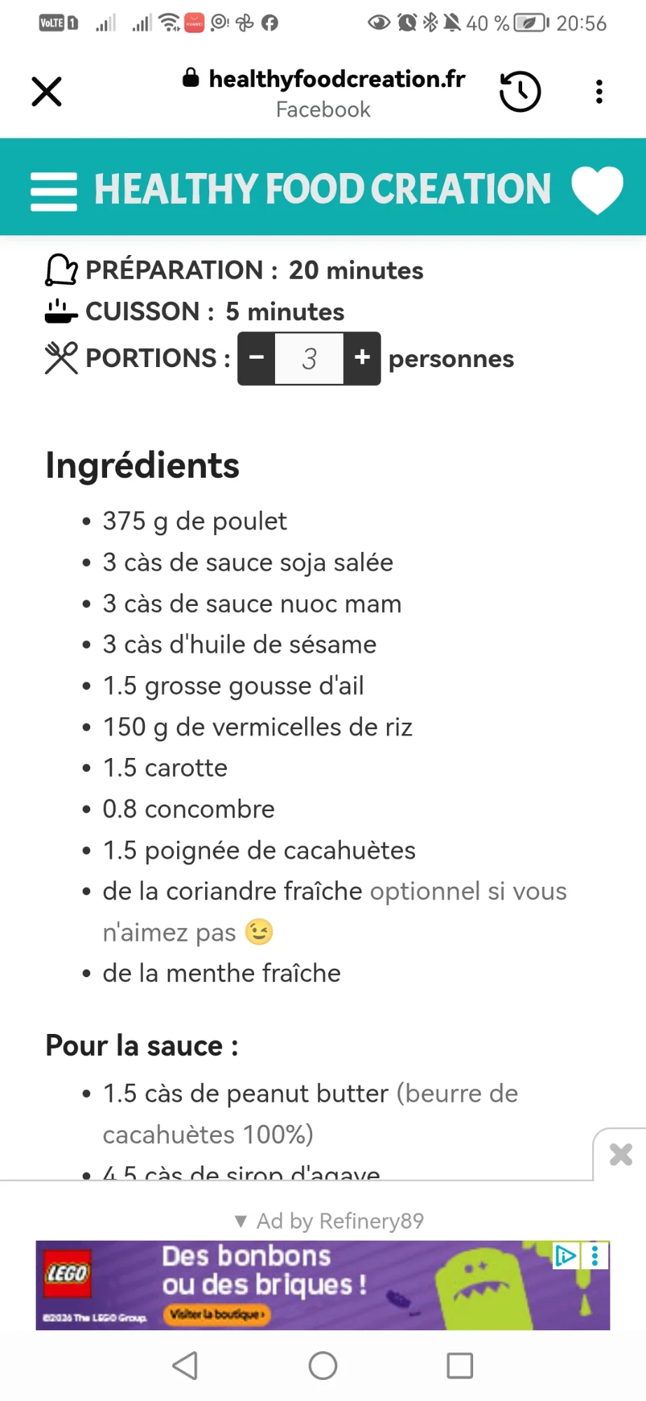 Bol de vermicelles de riz au poulet et sauce cacahuète