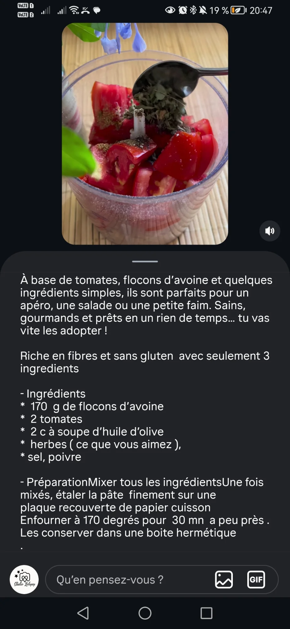 Crackers aux tomates et aux flocons d’avoine