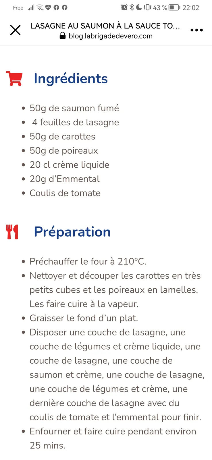 Lasagne saumon light