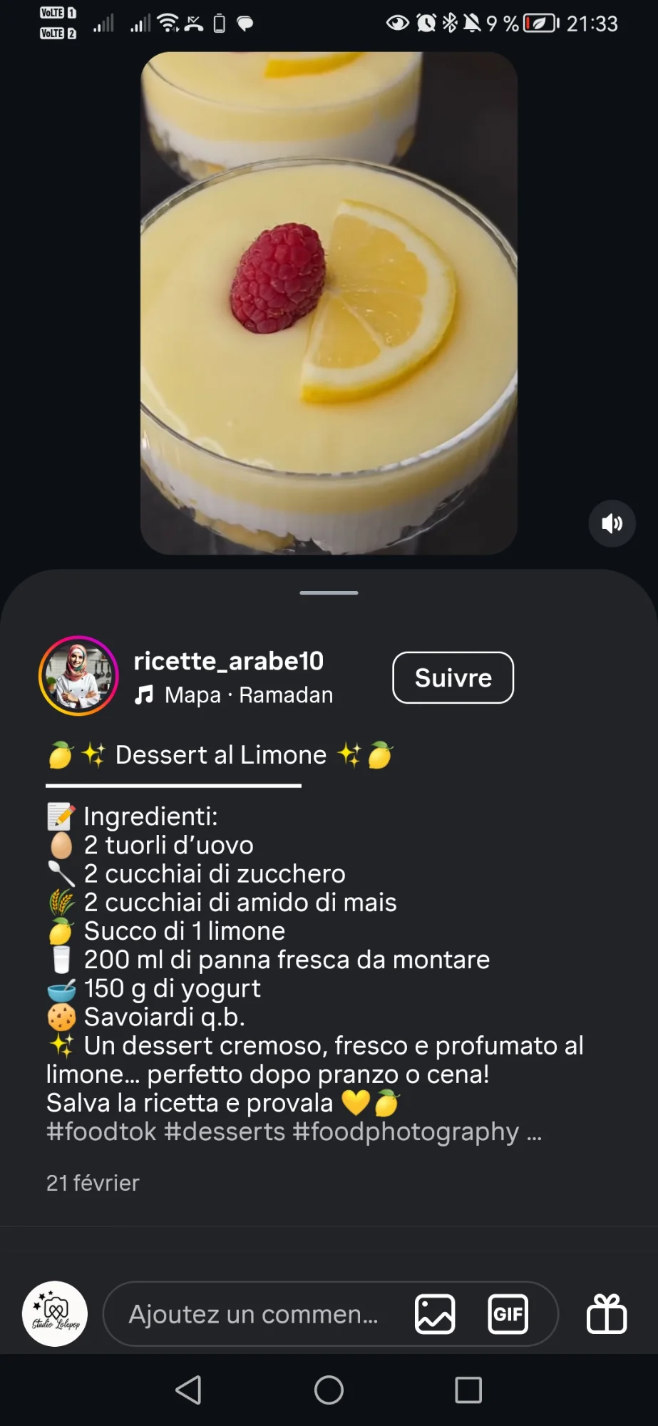 Dessert au citron en verrines