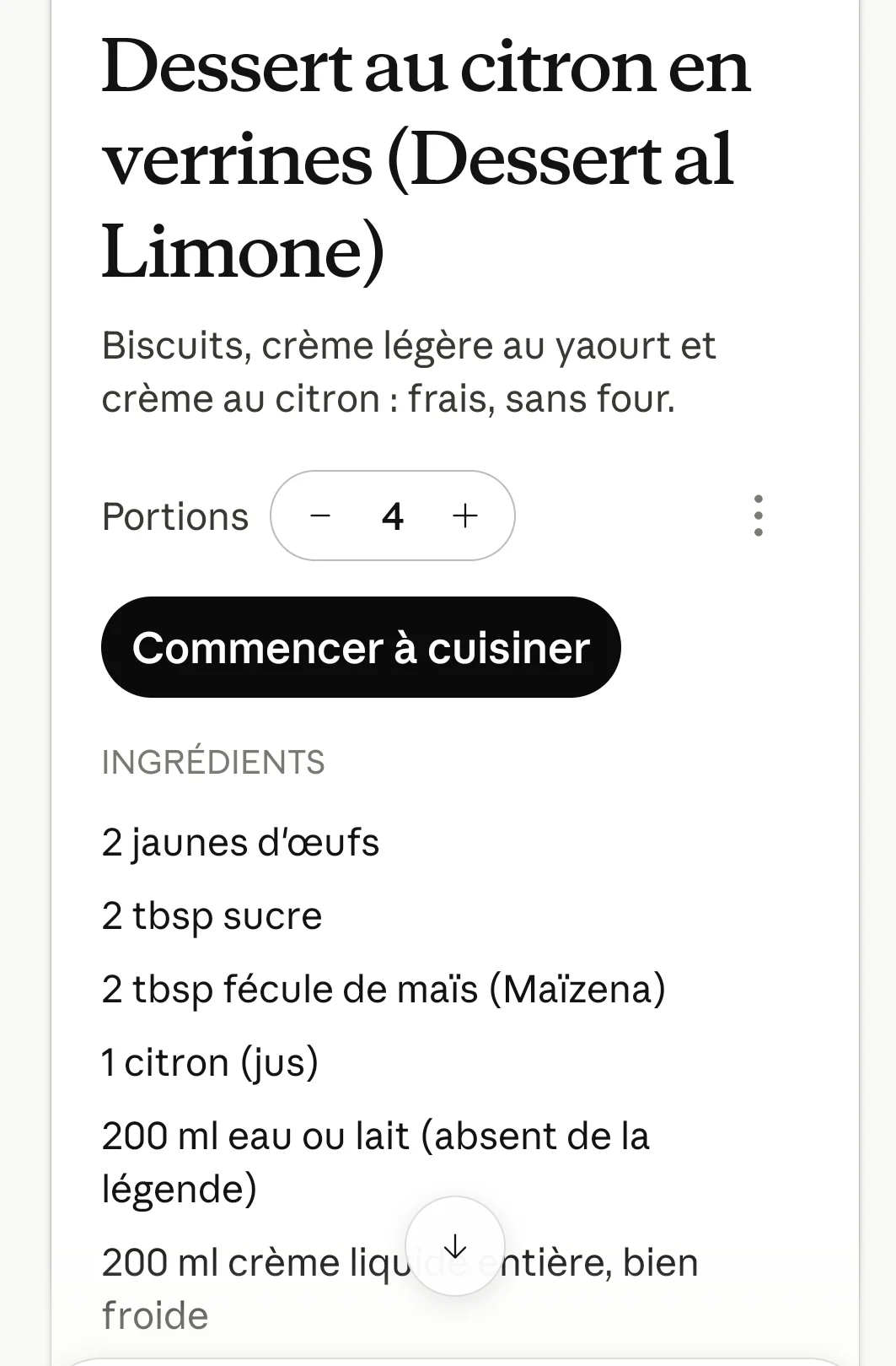 Dessert au citron en verrines