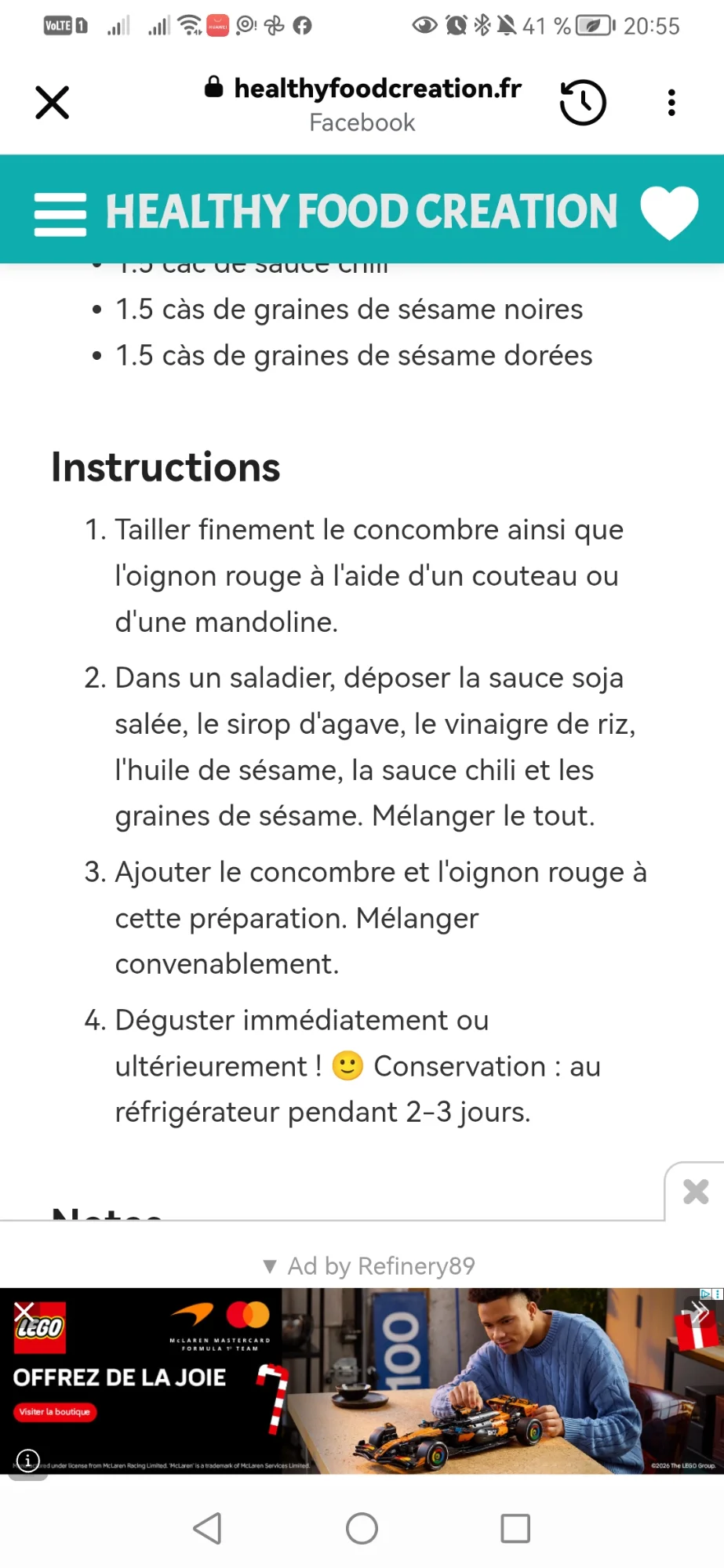 Salade de concombre au sésame et à la sauce soja