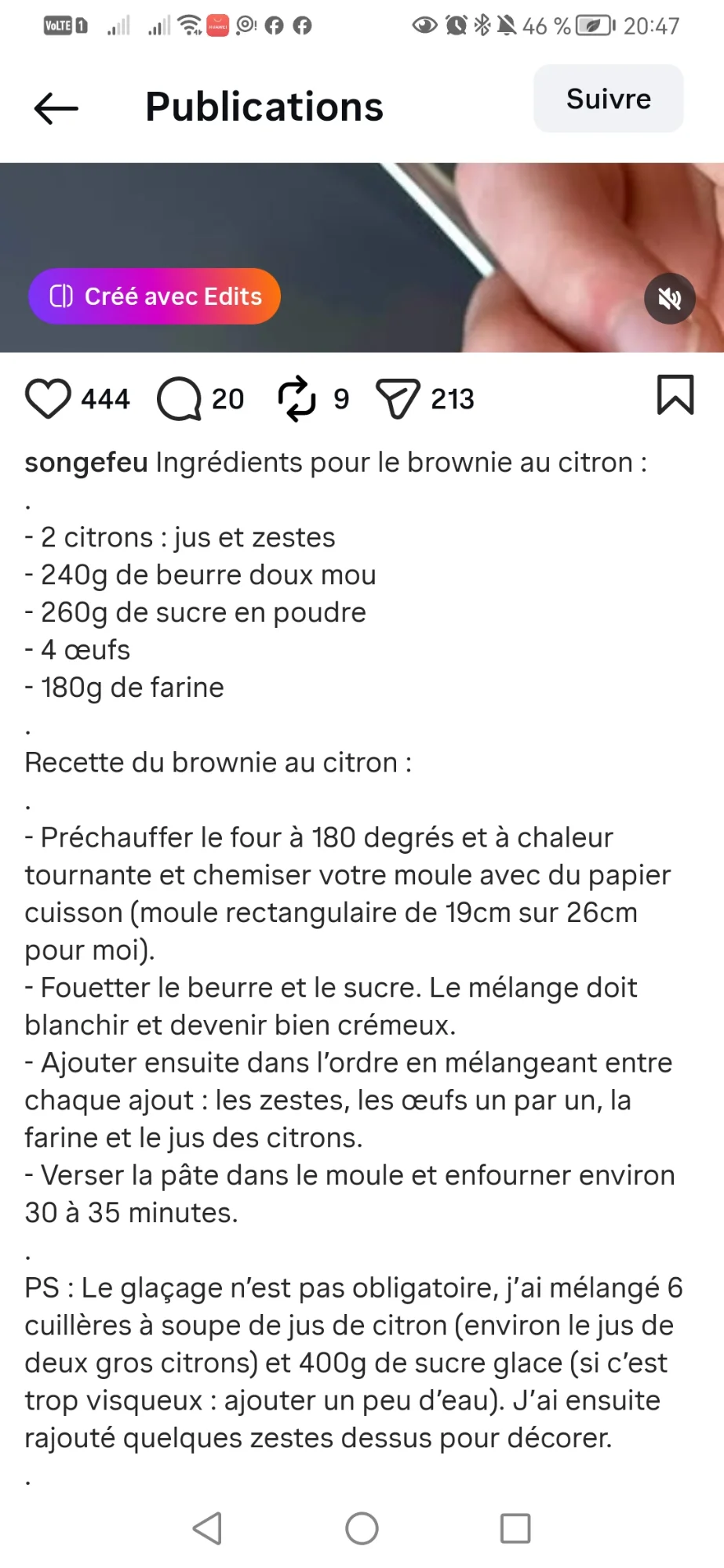 Brownie au citron