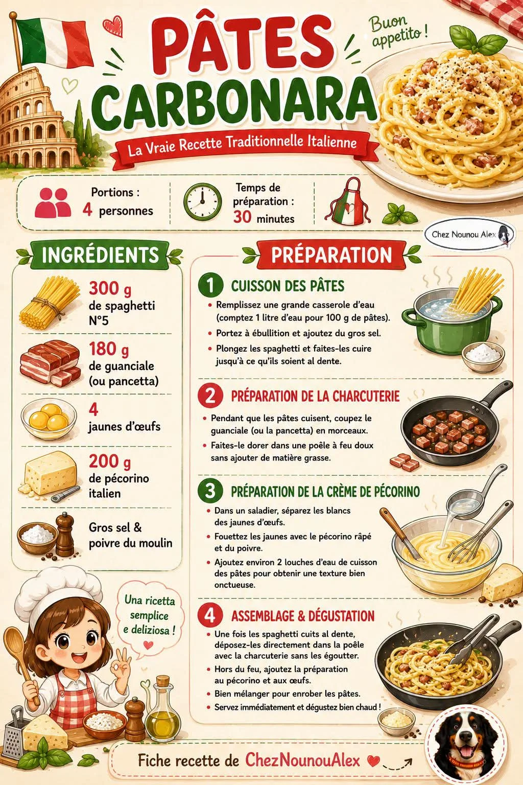 Pâtes carbonara traditionnelles italiennes