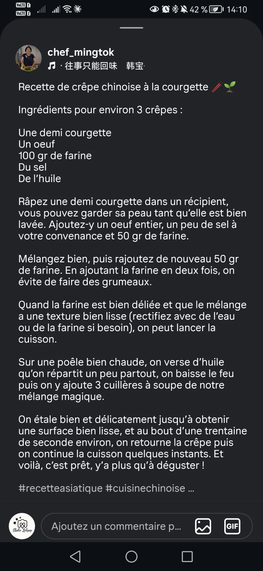 Crêpes chinoises à la courgette