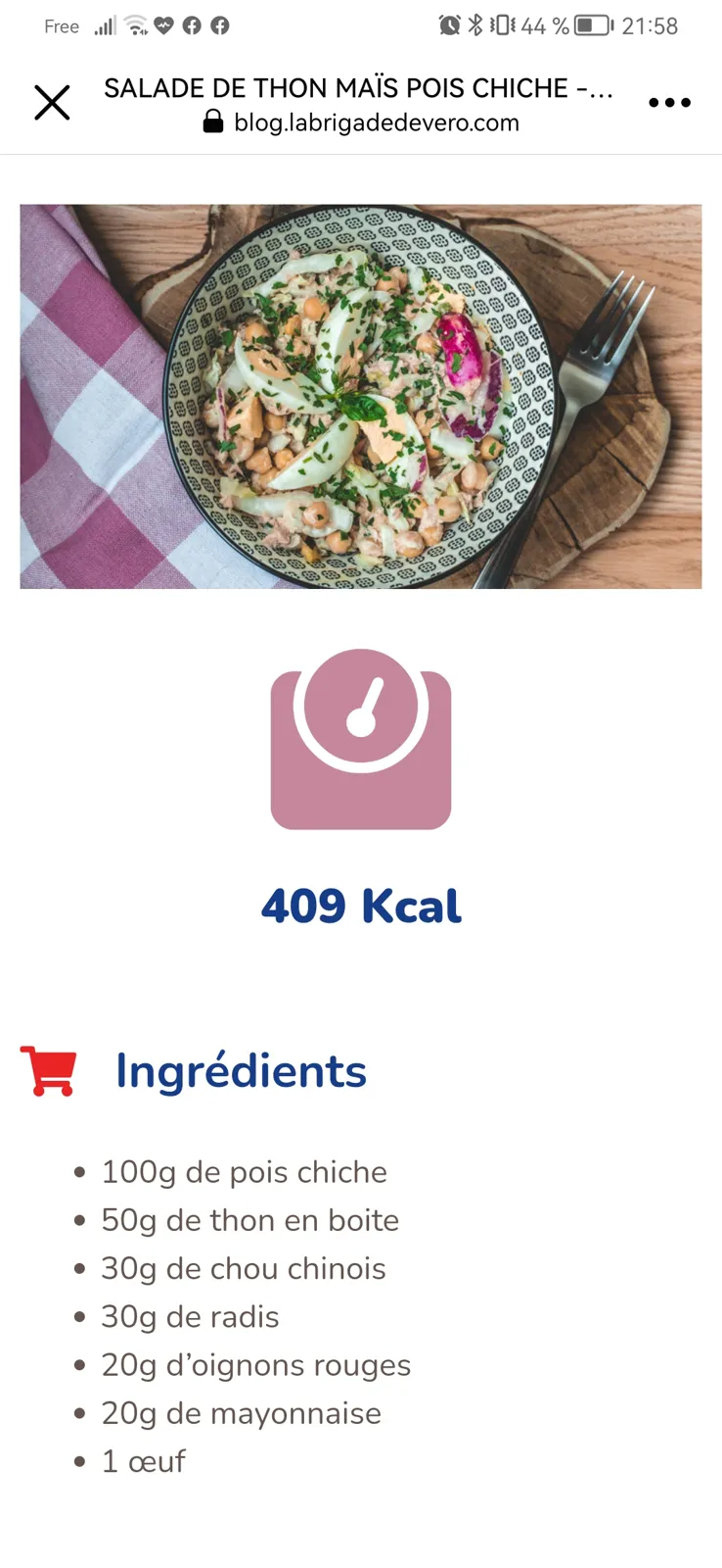 Salade thon pois chiches