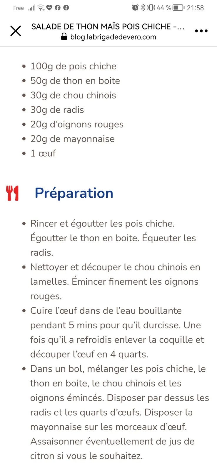 Salade thon pois chiches