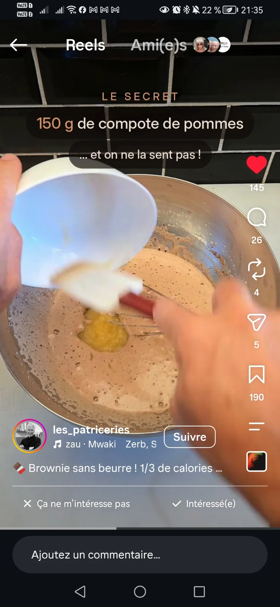 Brownie sans beurre à la compote de pommes