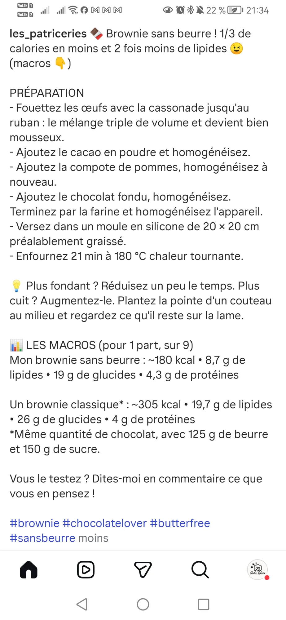 Brownie sans beurre à la compote de pommes